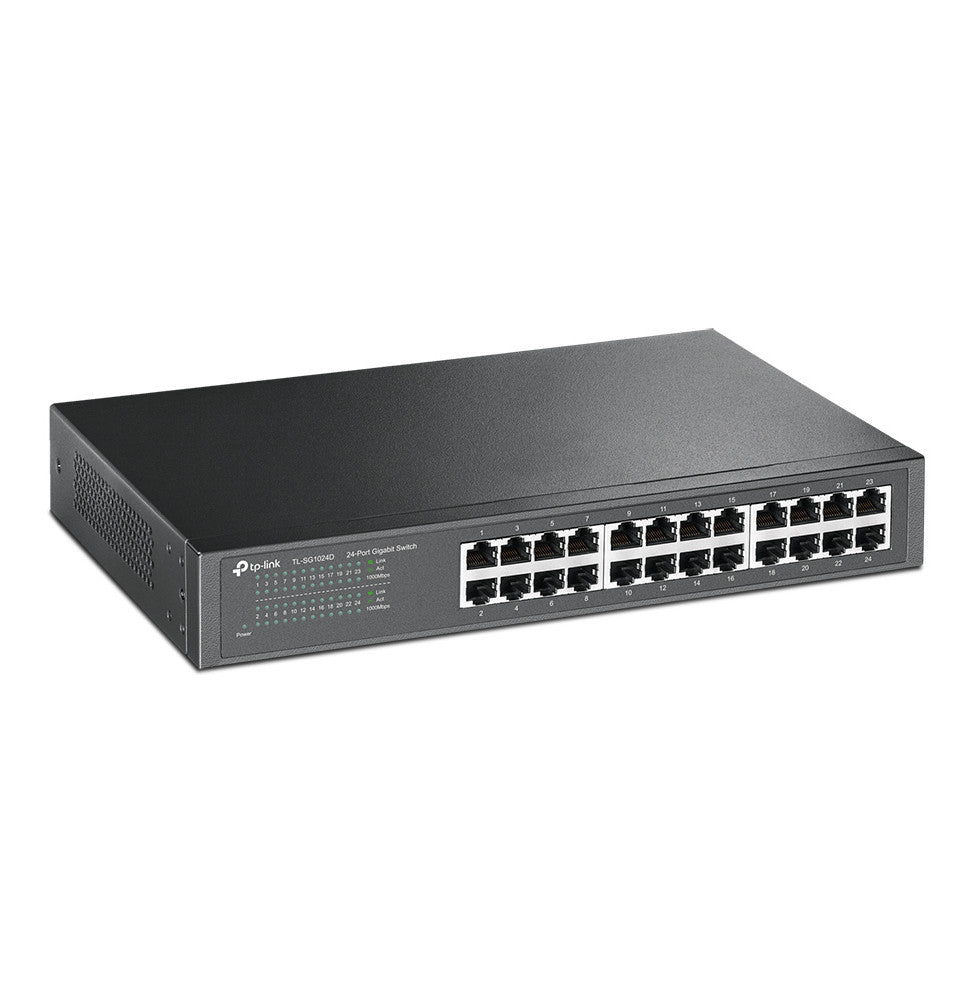 Tplink 24-port Gigabit Switch, 24 10/100/1000M RJ45 ports,1U 13-inch rack-mountable steel case