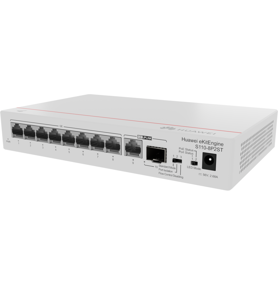 Switch Huawei S110-8P2ST (8*10/100/1000BASE-T ports, PoE+ 1*GE SFP port, 1*10/100/1000BASE-T port, AC power)