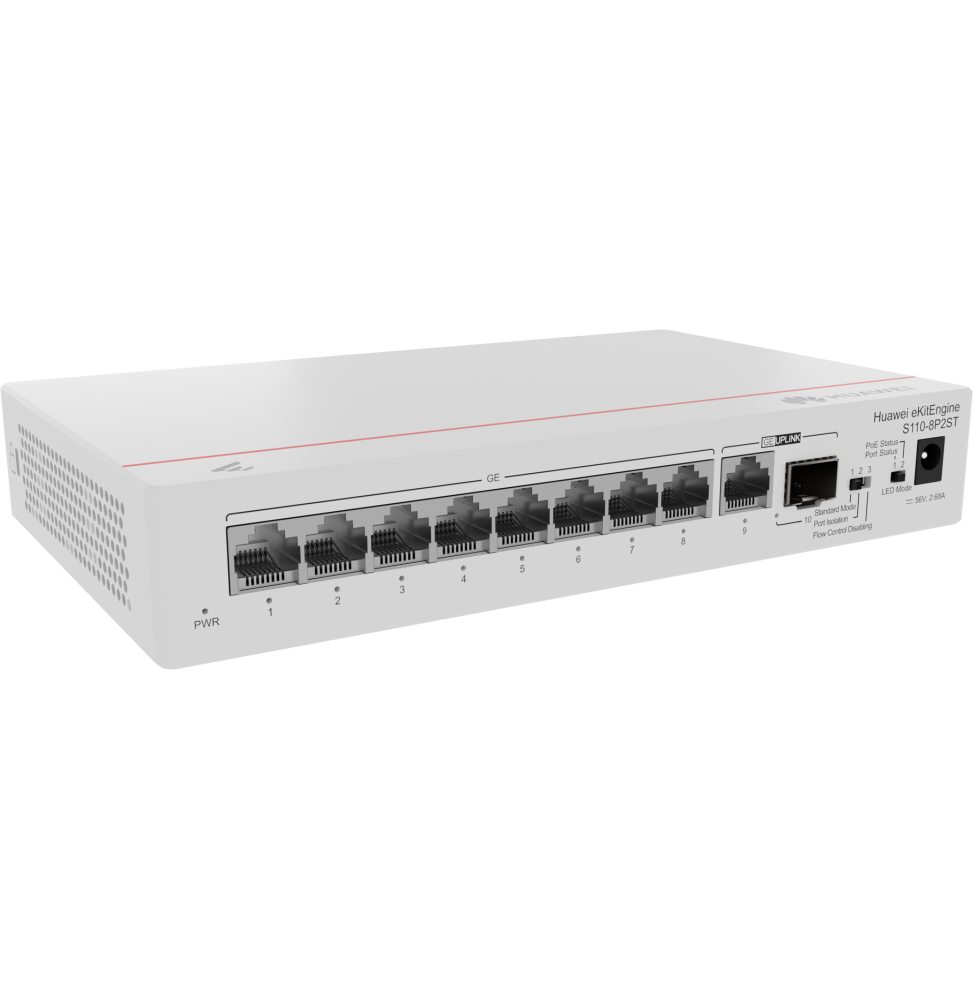 Switch Huawei S110-8P2ST (8*10/100/1000BASE-T ports, PoE+ 1*GE SFP port, 1*10/100/1000BASE-T port, AC power)